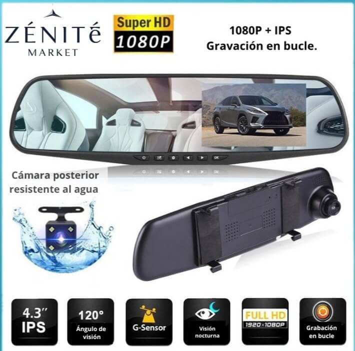 Espejo Retrovisor con Cámara Frontal y de Retroceso