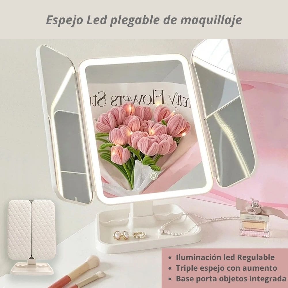 Espejo Luz LED Plegable Maquillaje