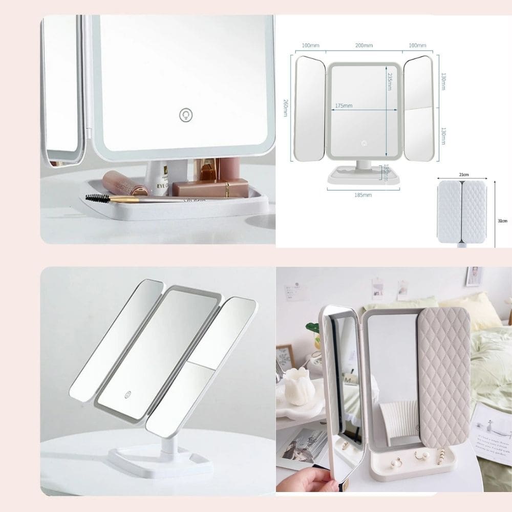 Espejo Luz LED Plegable Maquillaje