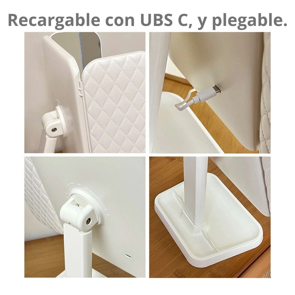 Espejo Luz LED Plegable Maquillaje