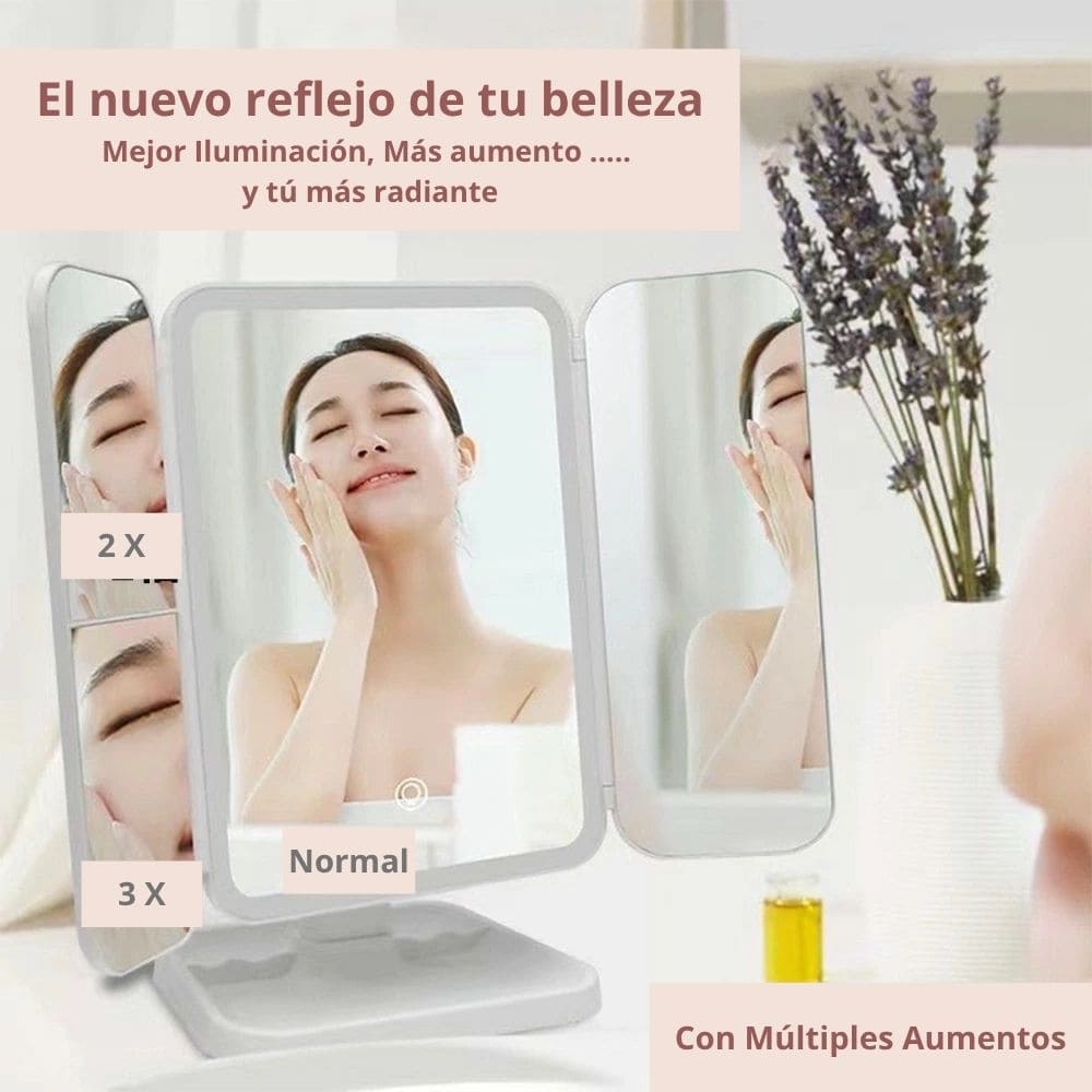 Espejo Luz LED Plegable Maquillaje
